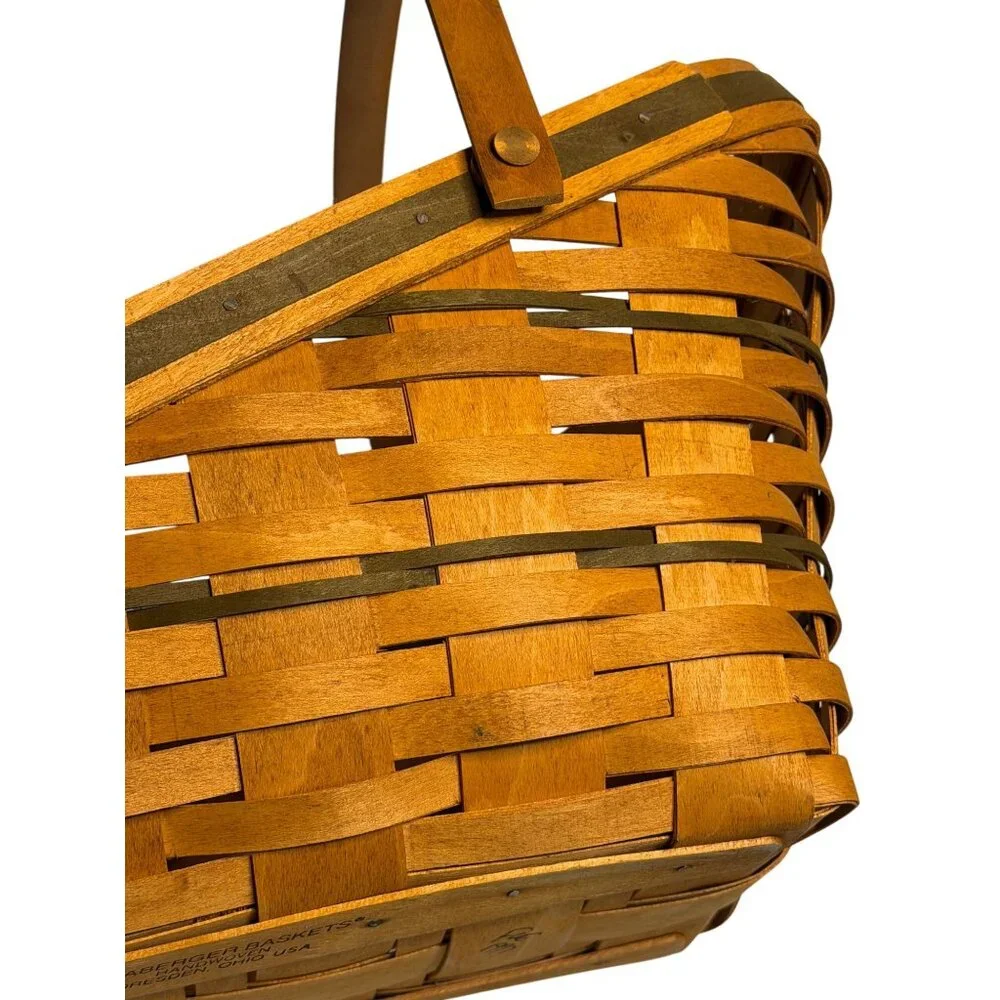 VTG 1991s Longaberger Green Yuletide Traditions‎ Basket Handwoven Double Handles